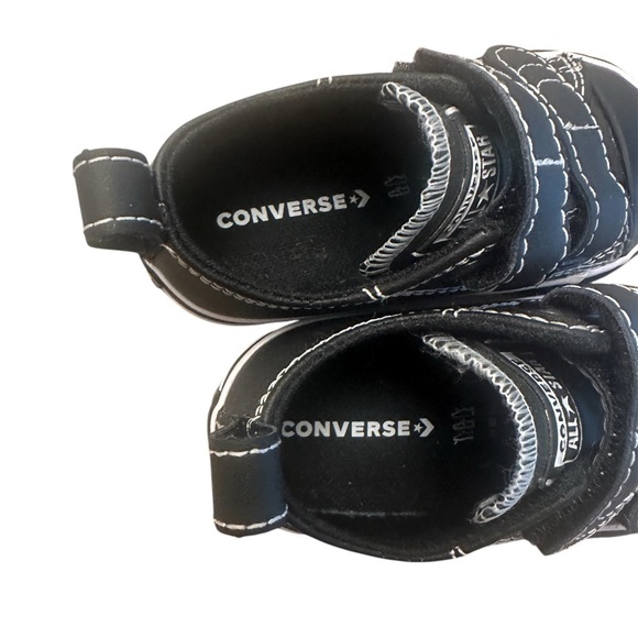 Converse All Leather Black with White Stitching Sneakers Shoes Toddler 5 - Picture 4 of 6